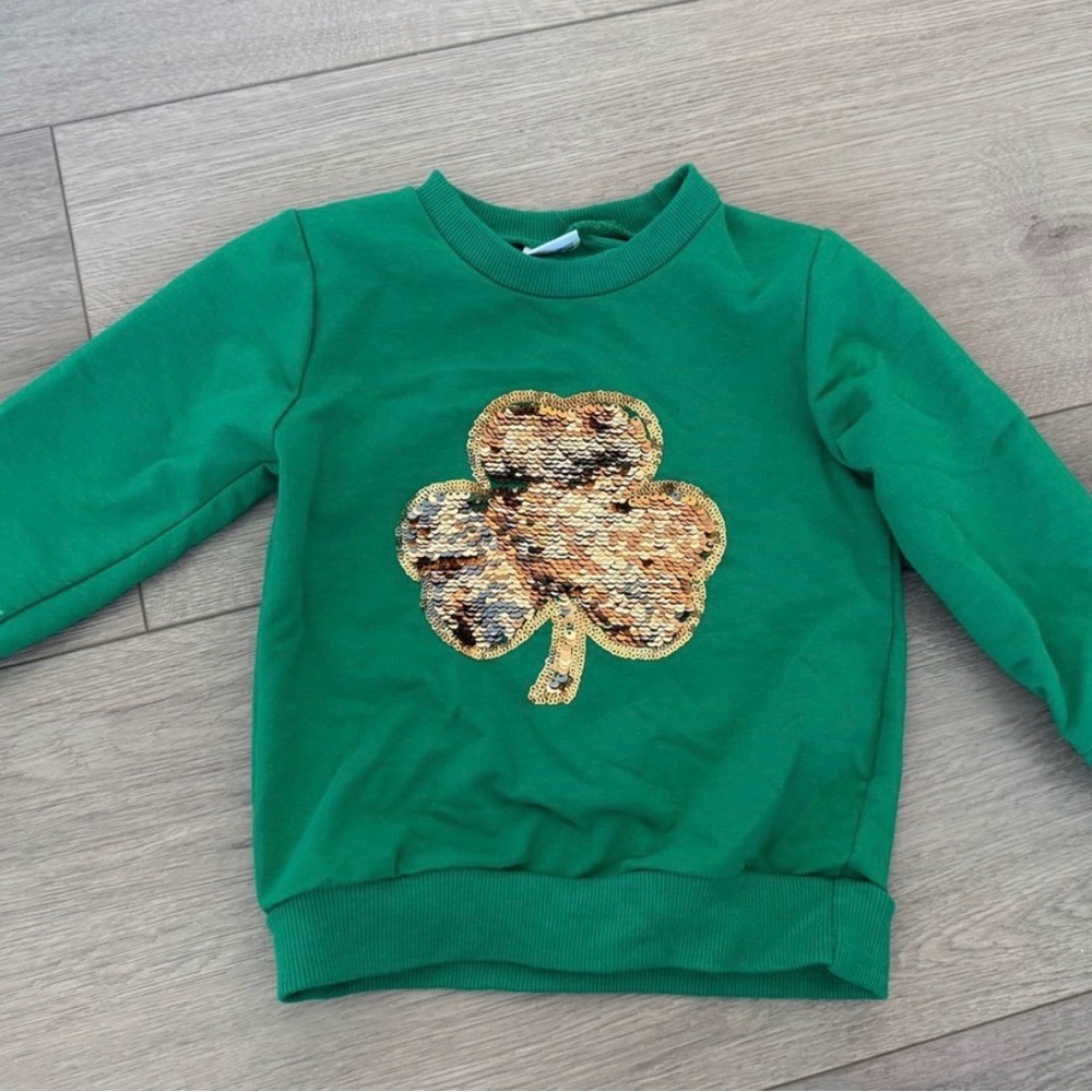 St. Patrick’s Day Toddler Sweatshirt with Gold Sequin Shamrock